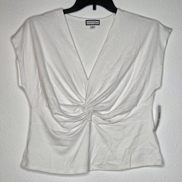 Sam & Jess Tops - NWT Sam & Jess Women's Solid-Color Twist-Front V-Neck Top - White
